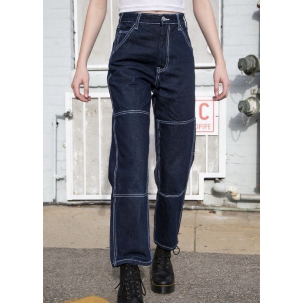 John Galt Double Knee Painter Jeans Sz M Dark Wash Retro Straight Leg High Rise
